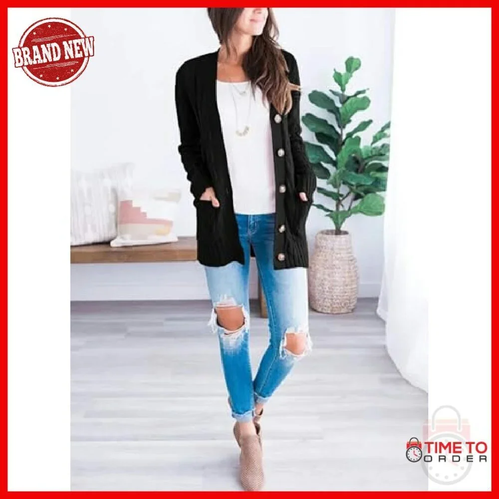 Chunky Cable Knit Open Front Cardigan Sweater - Loose Fit Winter Outerwear